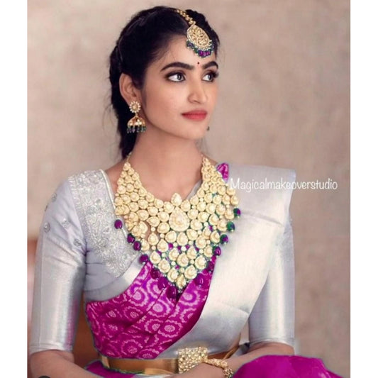 Generic Women's Soft Lichi Silk Printed Saree With Unstitched Blouse 5.5Mtr (Pink)