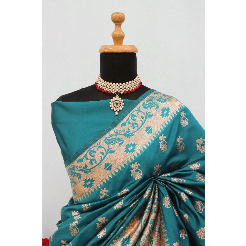 Generic Women's Satin Printed Saree With Unstitched Blouse 5.5Mtr (Rama)