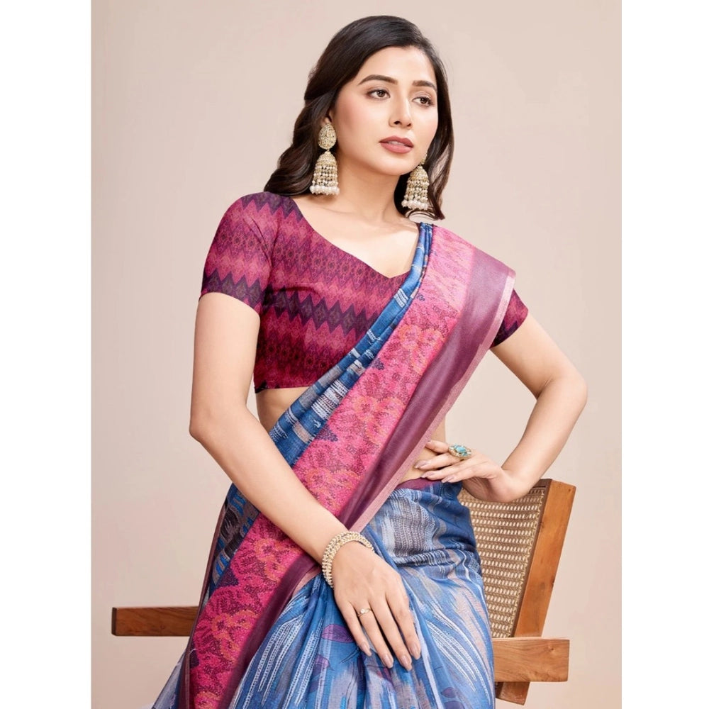 Generic Women's Georgette Embroidered Saree With Unstitched Blouse (5.5Mtr, Blue)