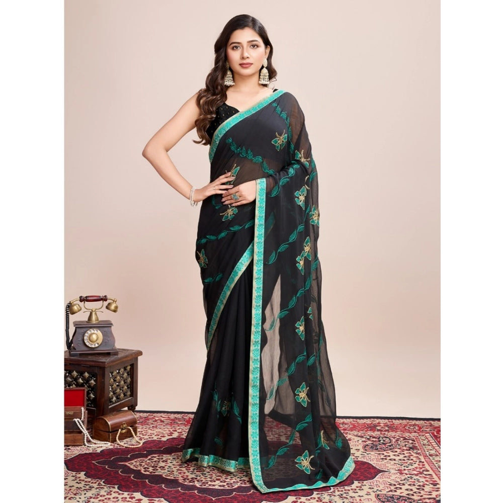 Generic Women's Georgette Printed Saree With Unstitched Blouse (5.5Mtr, Rama)