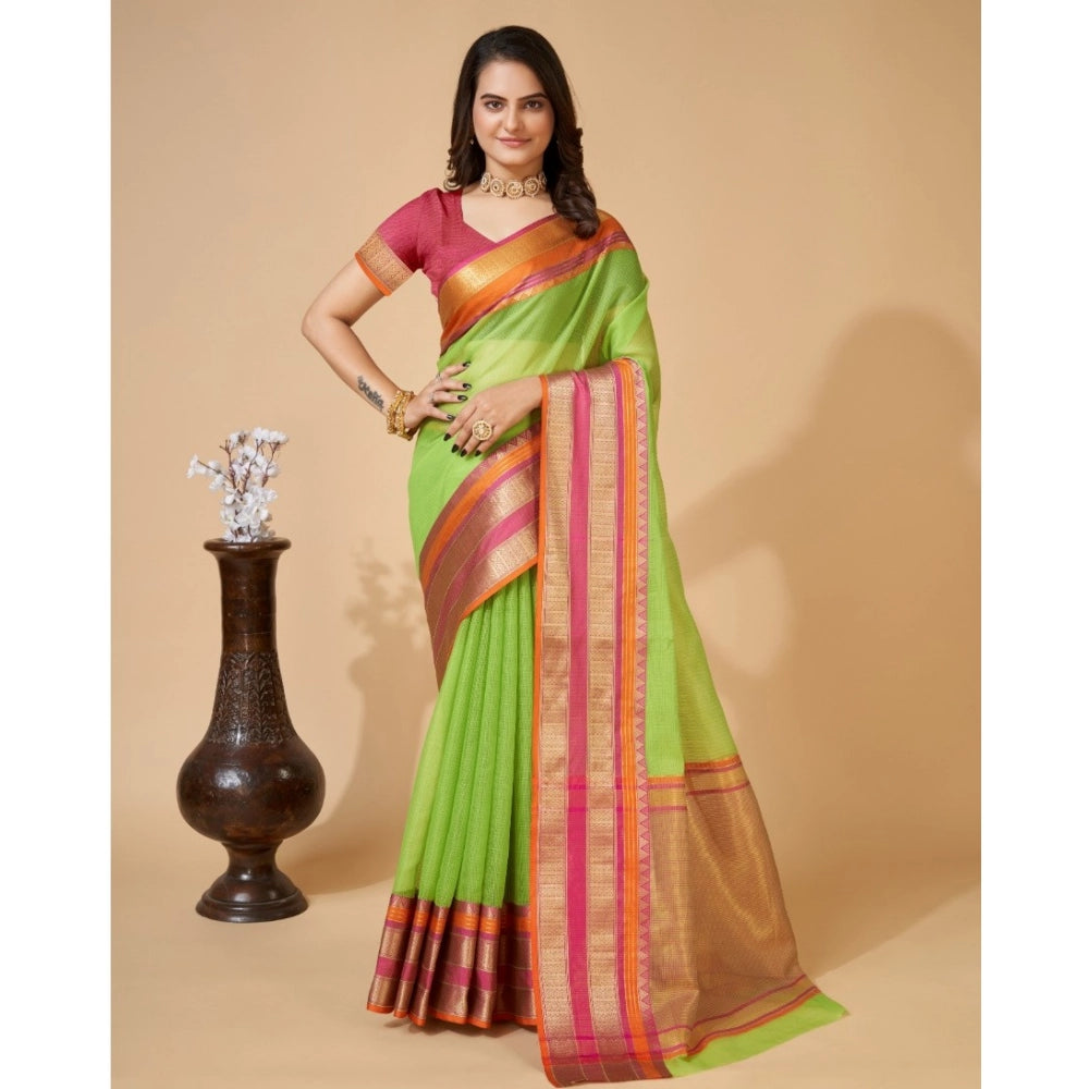 Generic Women's Cotton Blend Woven Saree With Unstitched Blouse (5.5Mtr, Light Green)