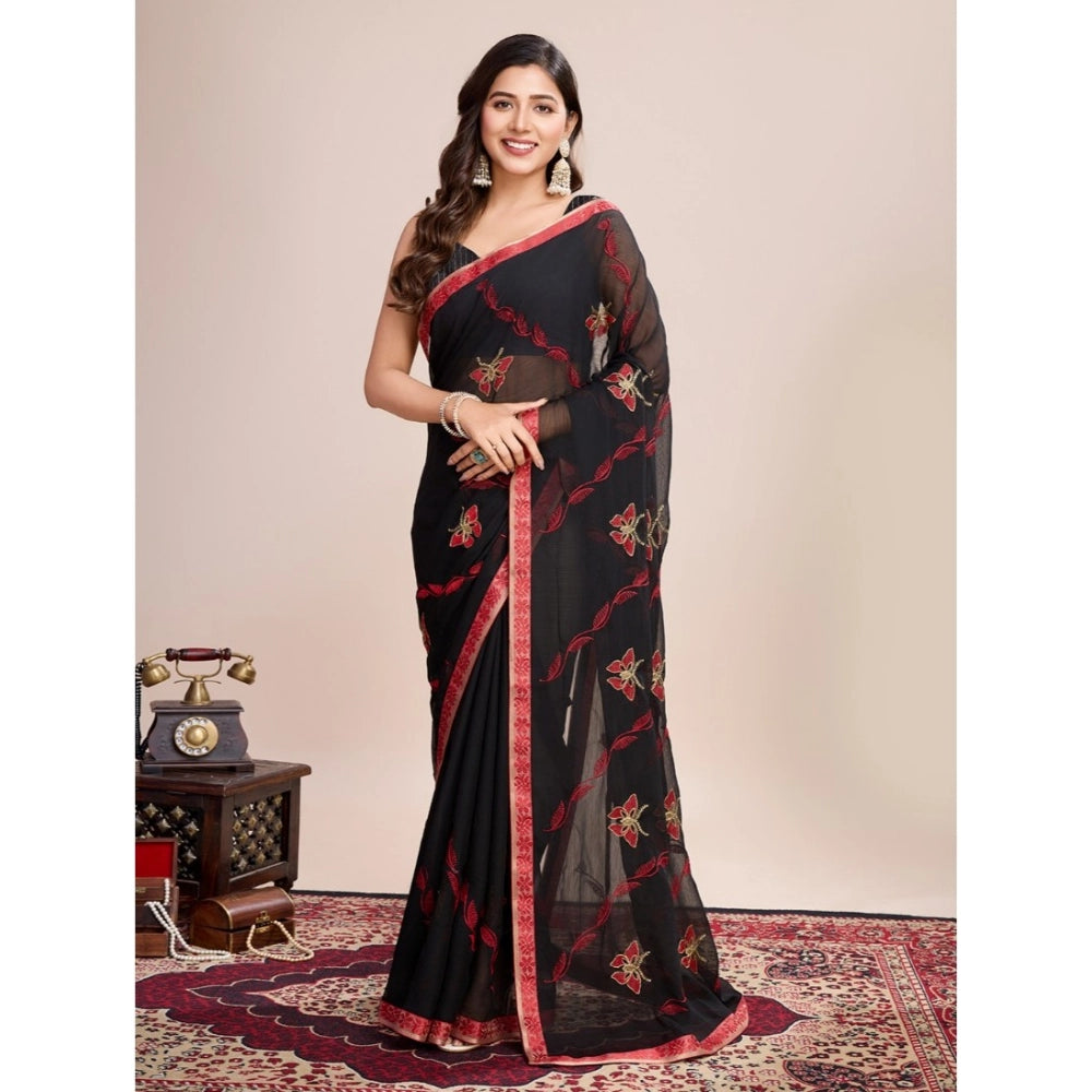 Generic Women's Georgette Printed Saree With Unstitched Blouse (5.5Mtr, Red)