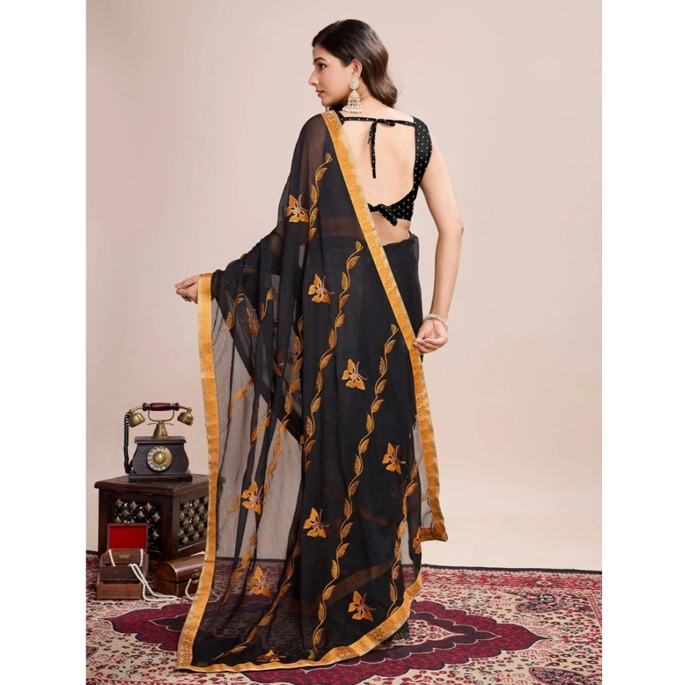 Generic Women's Georgette Printed Saree With Unstitched Blouse (5.5Mtr, Orange)