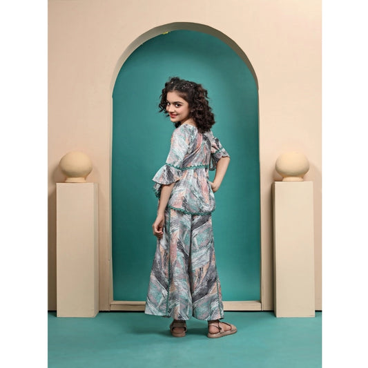 Generic Girl's Maslin Printed Top And Plazzo Set (Multicolor)