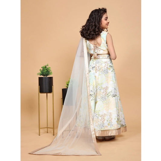 Generic Girl's Chiffon Printed Lehenga Choli Set (Green)