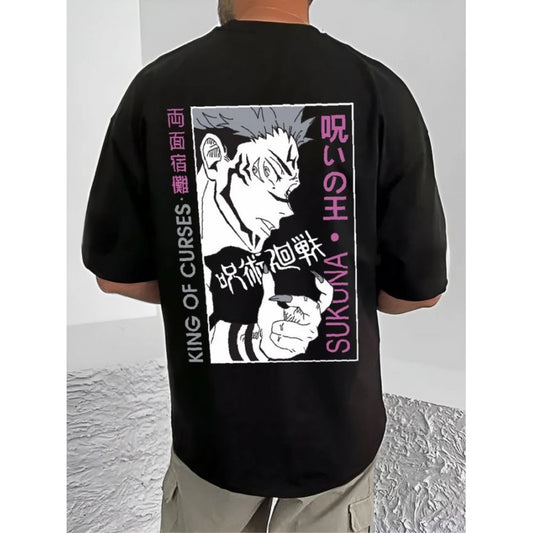 Generic Men's Casual Cotton Blend Printed Round Neck Half Sleeve T-Shirt (Black)