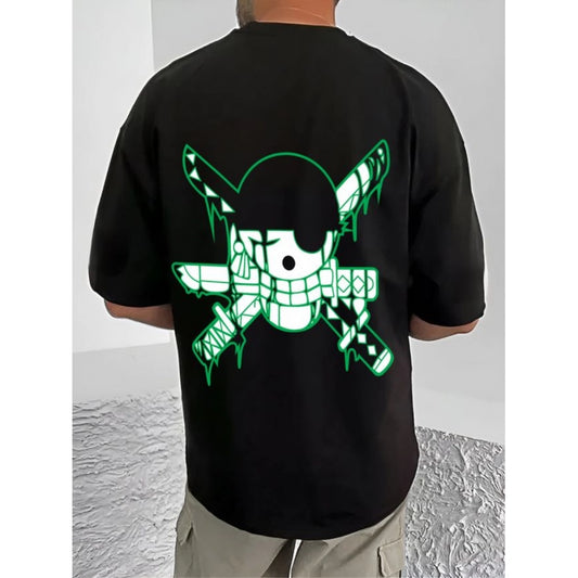 Generic Men's Casual Cotton Blend Printed Round Neck Half Sleeve T-Shirt (Black)