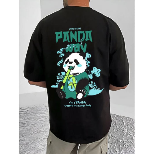 Generic Men's Casual Cotton Blend Printed Round Neck Half Sleeve T-Shirt (Black)