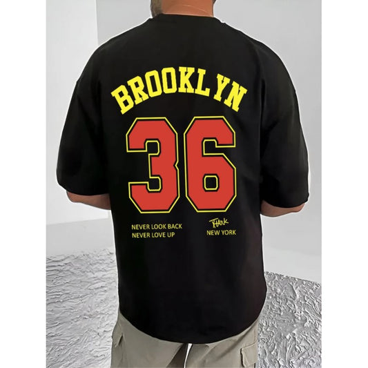 Generic Men's Casual Cotton Blend Printed Round Neck Half Sleeve T-Shirt (Black)