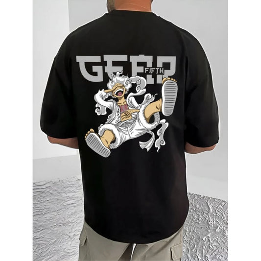 Generic Men's Casual Cotton Blend Printed Round Neck Half Sleeve T-Shirt (Black)