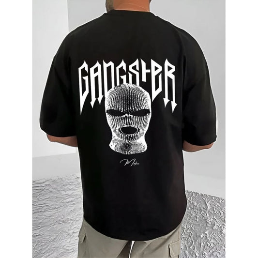 Generic Men's Casual Cotton Blend Printed Round Neck Half Sleeve T-Shirt (Black)