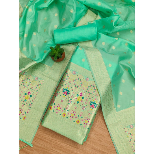 Generic Women's Banarasi Silk Printed Unstitched Salwar Suit Material With Dupatta (Sea Green, 3Mtrs)