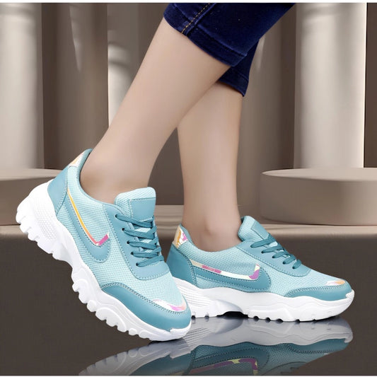 Generic Women's Casual Mesh Printed Lace-Ups Shoes (Blue)