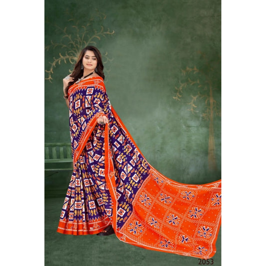 Generic Women's Soft Pure Cotton Printed Saree With Unstitched Blouse 5.5Mtr (Orange)