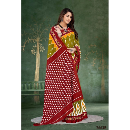 Generic Women's Soft Pure Cotton Printed Saree With Unstitched Blouse 5.5Mtr (Multicolor)
