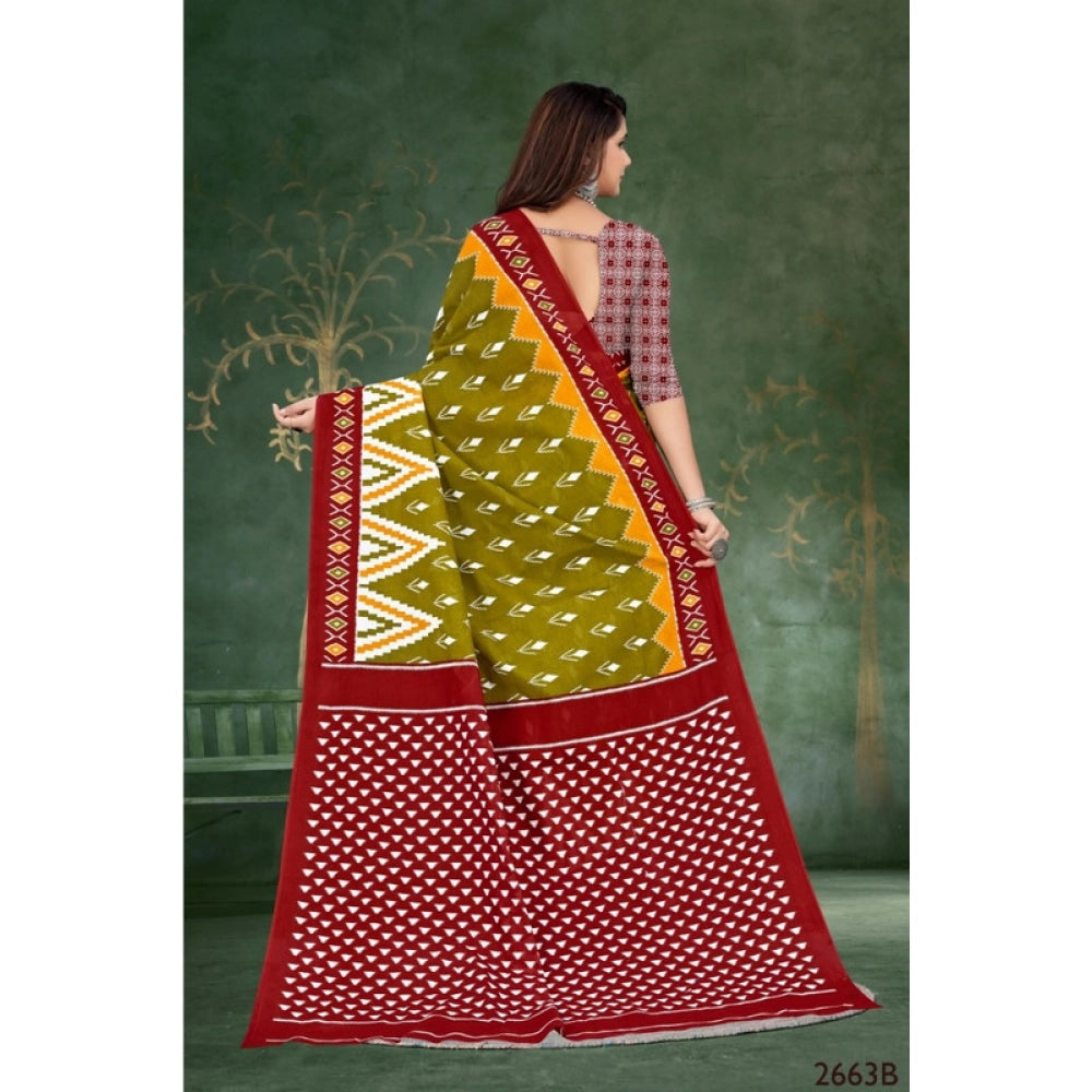 Generic Women's Soft Pure Cotton Printed Saree With Unstitched Blouse 5.5Mtr (Multicolor)