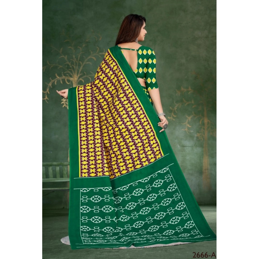 Generic Women's Soft Pure Cotton Printed Saree With Unstitched Blouse 5.5Mtr (Multicolor)