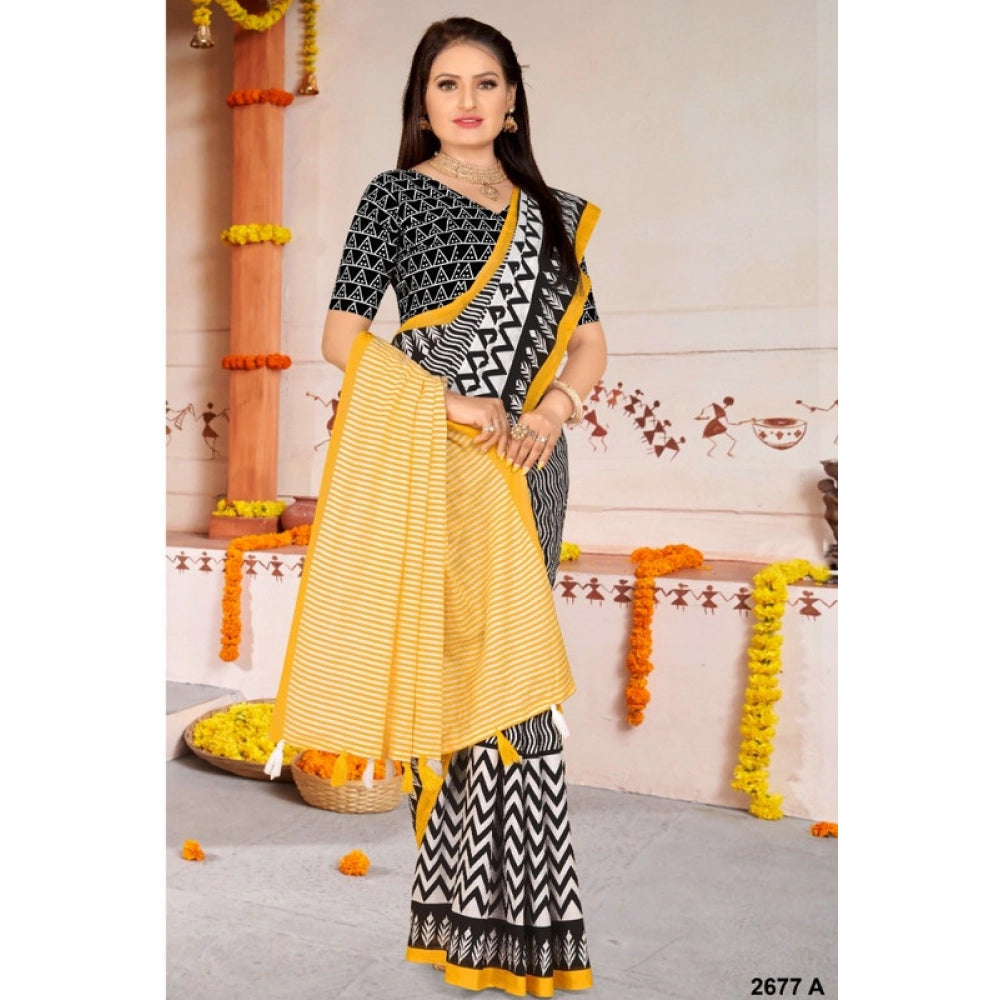 Generic Women's Soft Pure Cotton Printed Saree With Unstitched Blouse 5.5Mtr (Multicolor)