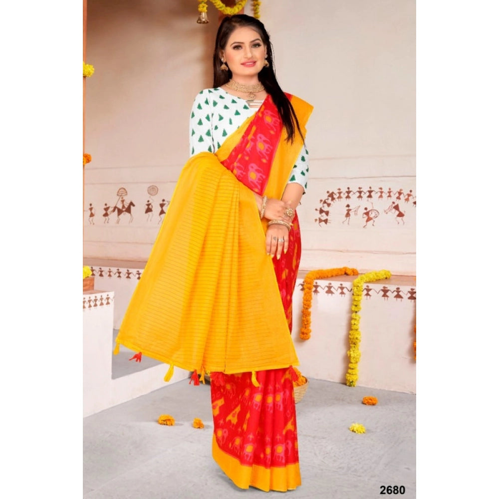 Generic Women's Soft Pure Cotton Printed Saree With Unstitched Blouse 5.5Mtr (Red)