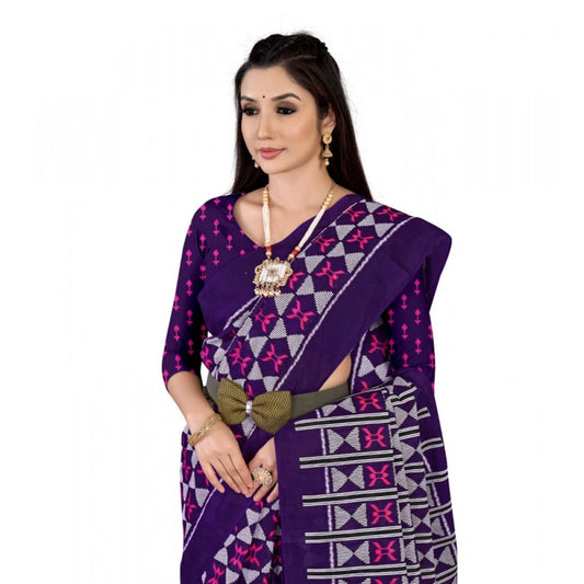 Generic Women's Soft Pure Cotton Printed Saree With Unstitched Blouse 5.5Mtr (Purple)