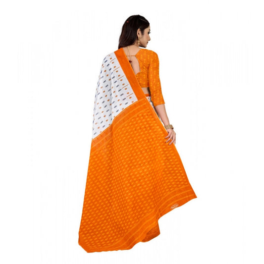Generic Women's Soft Pure Cotton Printed Saree With Unstitched Blouse 5.5Mtr (Orange)