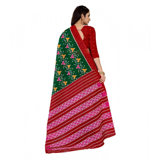 Generic Women's Soft Pure Cotton Printed Saree With Unstitched Blouse 5.5Mtr (Green)