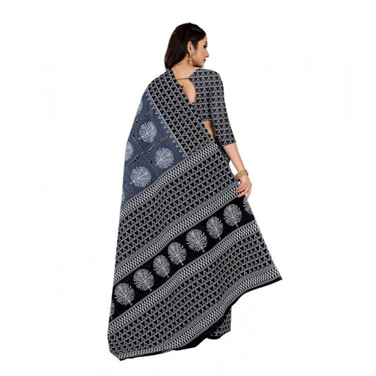 Generic Women's Soft Pure Cotton Printed Saree With Unstitched Blouse 5.5Mtr (Multicolor)