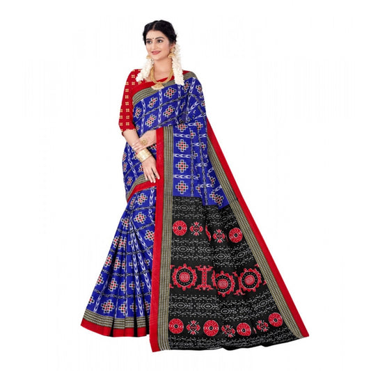 Generic Women's Soft Pure Cotton Printed Saree With Unstitched Blouse 5.5Mtr (Blue)