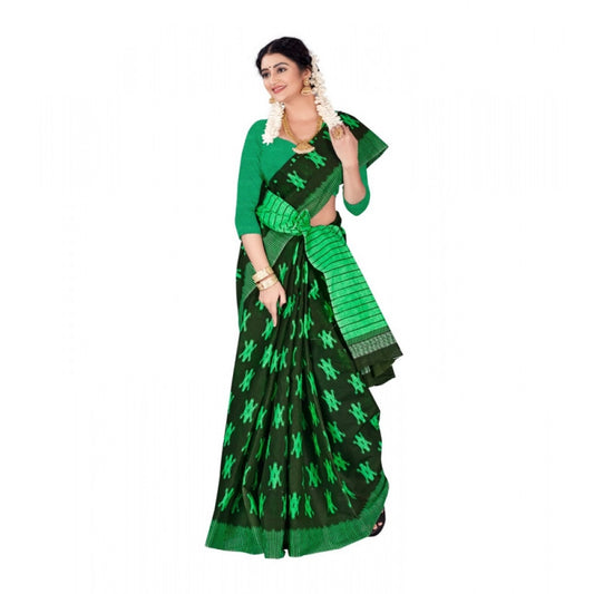 Generic Women's Soft Pure Cotton Printed Saree With Unstitched Blouse 5.5Mtr (Green)