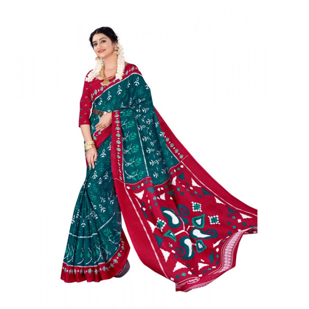 Generic Women's Soft Pure Cotton Printed Saree With Unstitched Blouse 5.5Mtr (Multicolor)