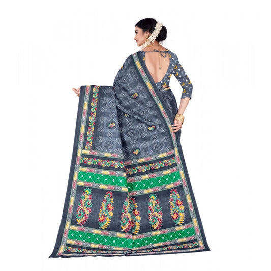 Generic Women's Soft Pure Cotton Printed Saree With Unstitched Blouse 5.5Mtr (Grey)