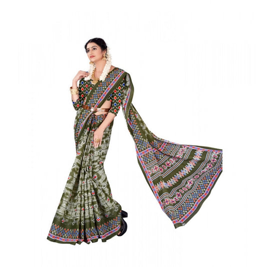 Generic Women's Soft Pure Cotton Printed Saree With Unstitched Blouse 5.5Mtr (Multicolor)
