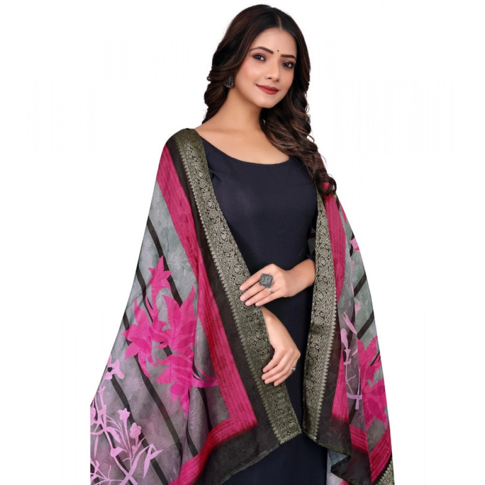 Generic Women's chanderi silk Printed Dupatta (Black, Length: 2 Mtr)