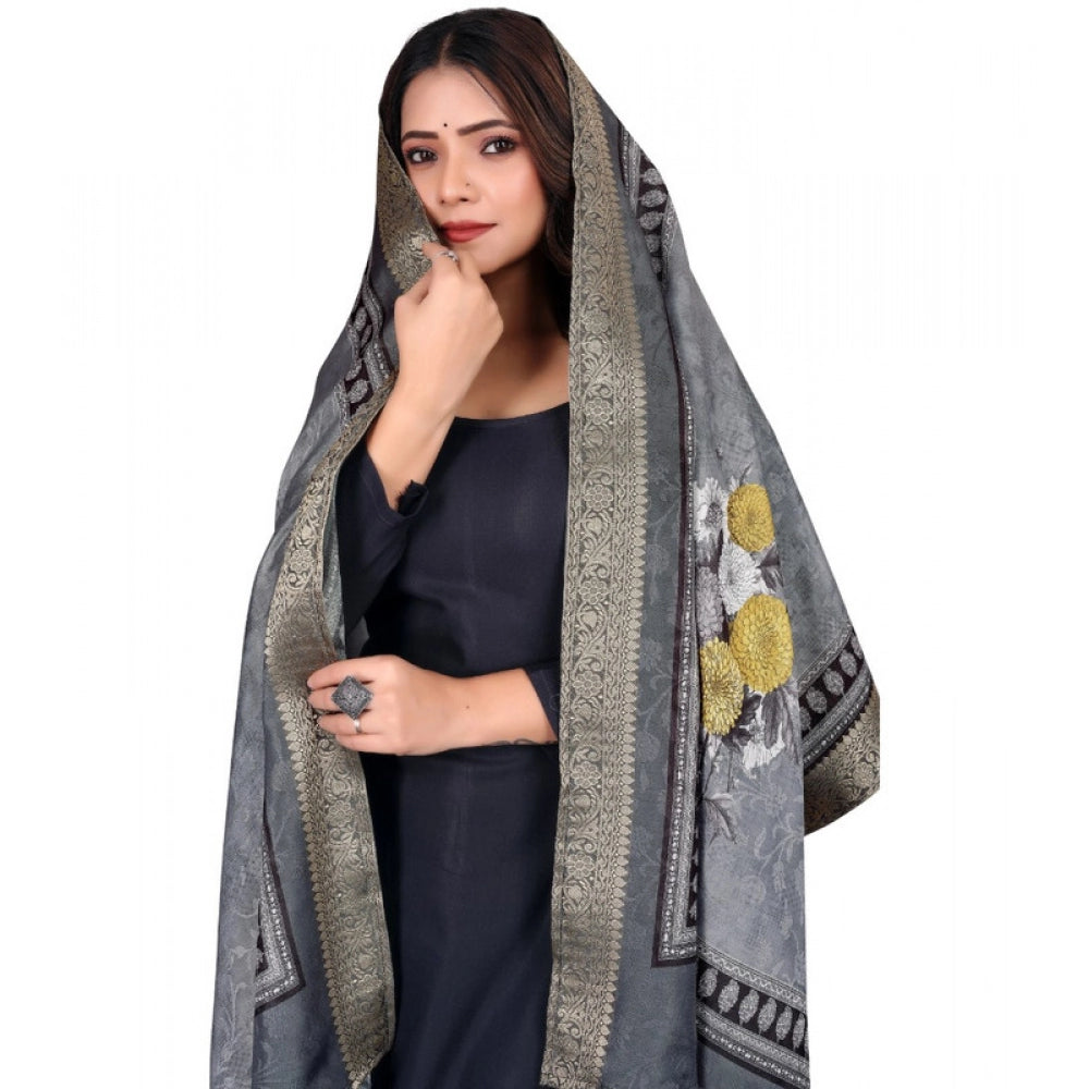 Generic Women's chanderi silk Printed Dupatta (Gray, Length: 2 Mtr)