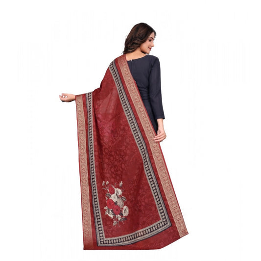 Generic Women's chanderi silk Printed Dupatta (Maroon, Length: 2 Mtr)
