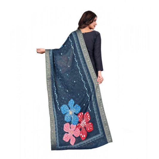 Generic Women's chanderi silk Printed Dupatta (Navy Blue, Length: 2 Mtr)