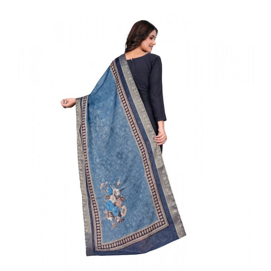 Generic Women's chanderi silk Printed Dupatta (Navy Blue, Length: 2 Mtr)