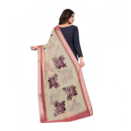 Generic Women's chanderi silk Printed Dupatta (Beige, Length: 2 Mtr)