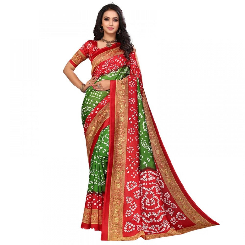 Generic Women's Litchi silk Printed Saree With Unstitched Blouse 5-6 Mtrs (Green)