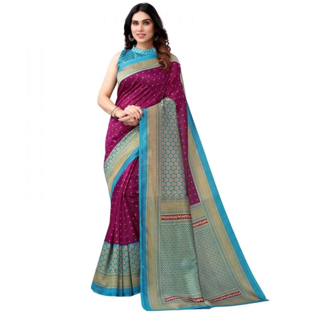 Generic Women's Litchi silk Printed Saree With Unstitched Blouse 5-6 Mtrs (Magenta)