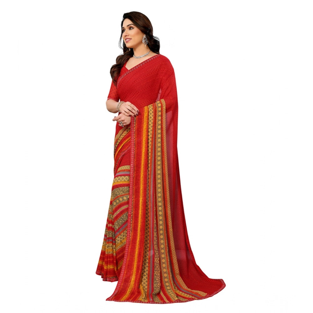 Generic Women's Georgette Printed Saree With Unstitched Blouse 5.5Mtr (Red)