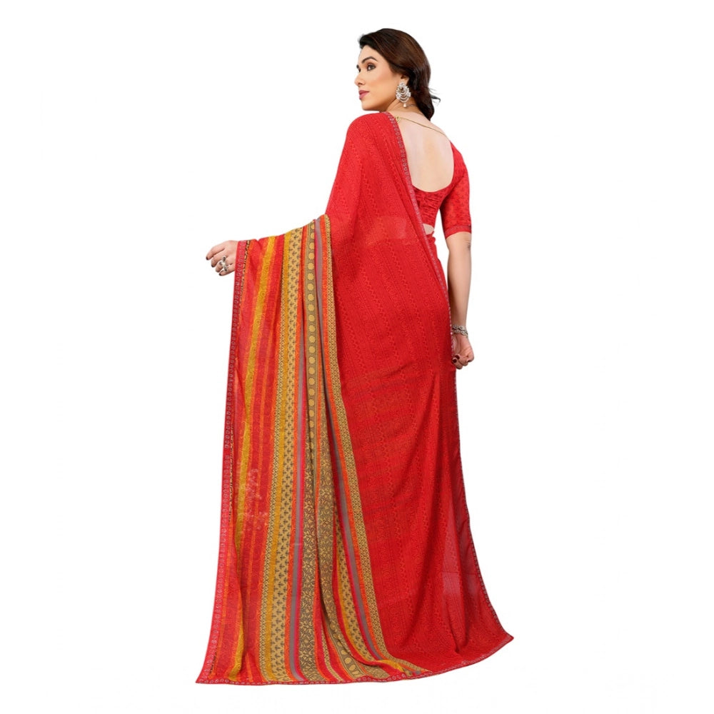 Generic Women's Georgette Printed Saree With Unstitched Blouse 5.5Mtr (Red)
