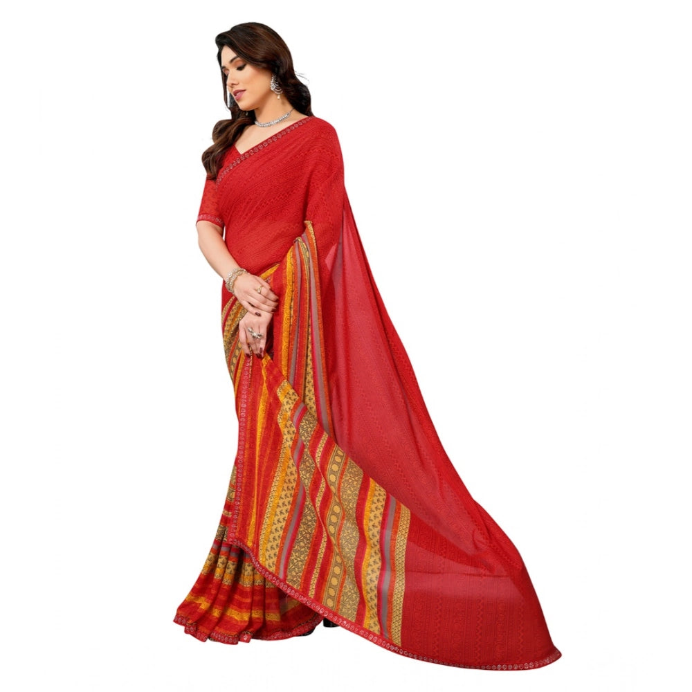 Generic Women's Georgette Printed Saree With Unstitched Blouse 5.5Mtr (Red)