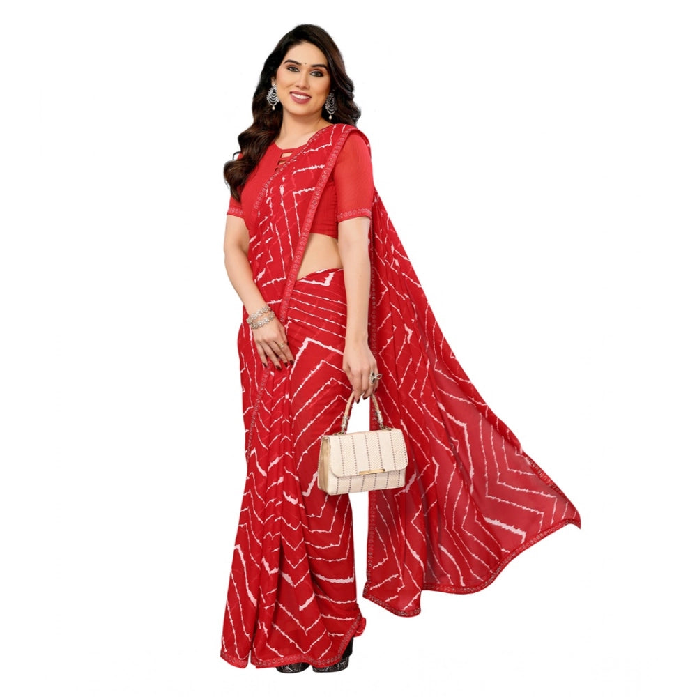 Generic Women's Georgette Printed Saree With Unstitched Blouse 5.5Mtr (Red)