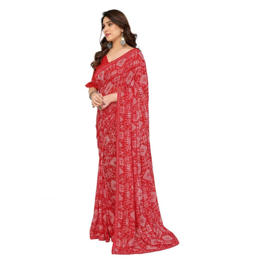 Generic Women's Georgette Printed Saree With Unstitched Blouse 5.5Mtr (Red)