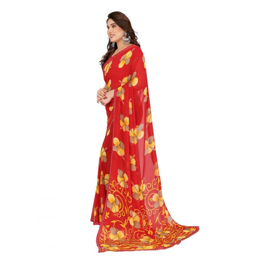 Generic Women's Georgette Printed Saree With Unstitched Blouse 5.5Mtr (Orange)
