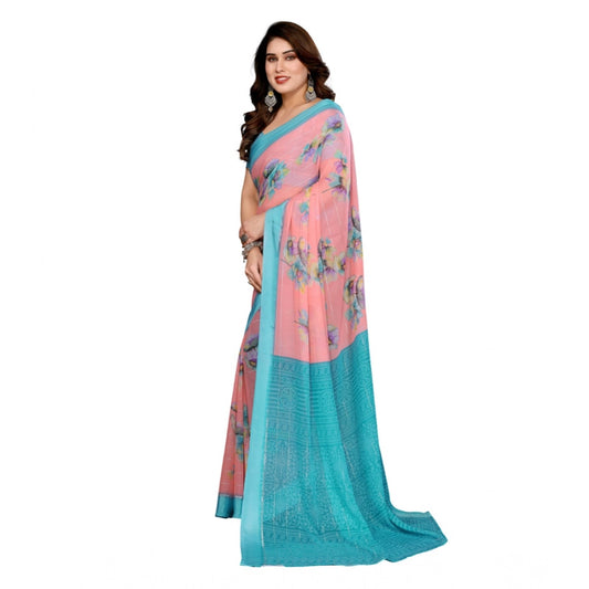 Generic Women's Georgette Printed Saree With Unstitched Blouse 5.5Mtr (Pink)