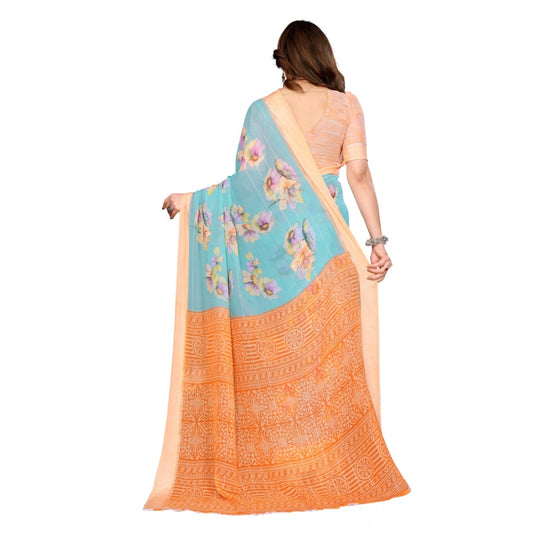 Generic Women's Georgette Printed Saree With Unstitched Blouse 5.5Mtr (Light Blue)