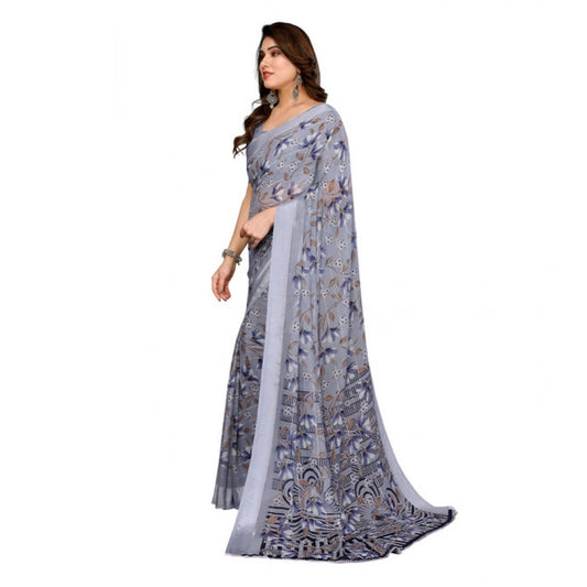 Generic Women's Georgette Printed Saree With Unstitched Blouse 5.5Mtr (Grey)