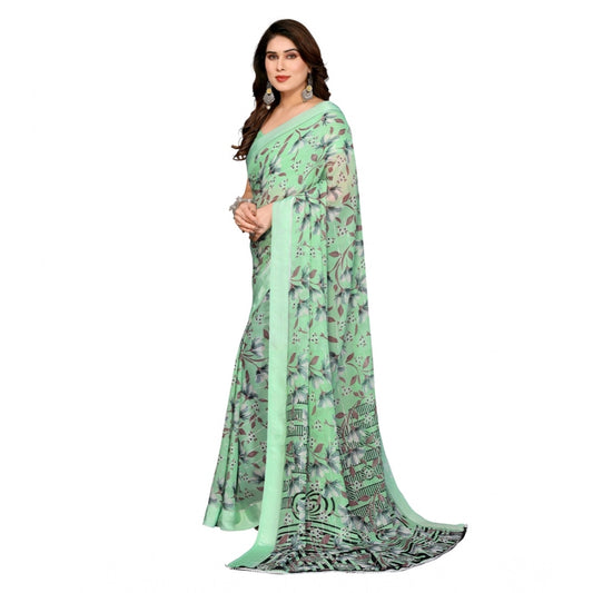 Generic Women's Georgette Printed Saree With Unstitched Blouse 5.5Mtr (Light Green)
